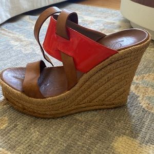 Delman wedges. Orange strap, woven platform. Extremely comfortable. Size 6.5